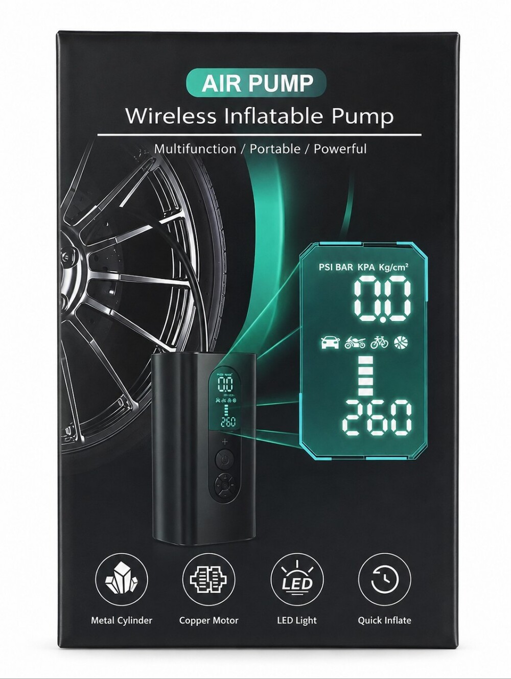Wireless Portable Tire Inflator Air Compressor 150 PSI – NEW SEALED